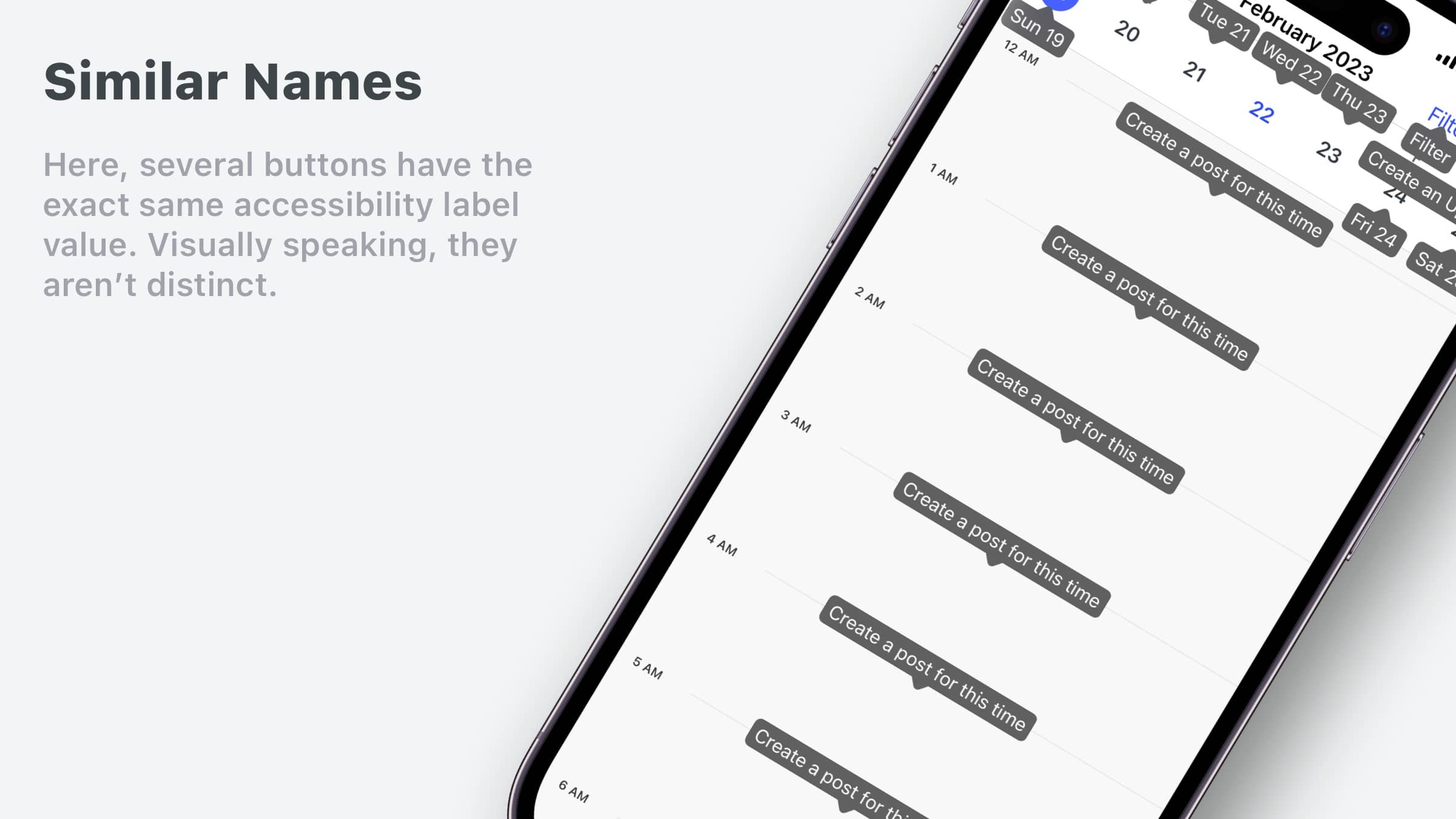 Voice Control showing a list in a calendar where each label is the same.