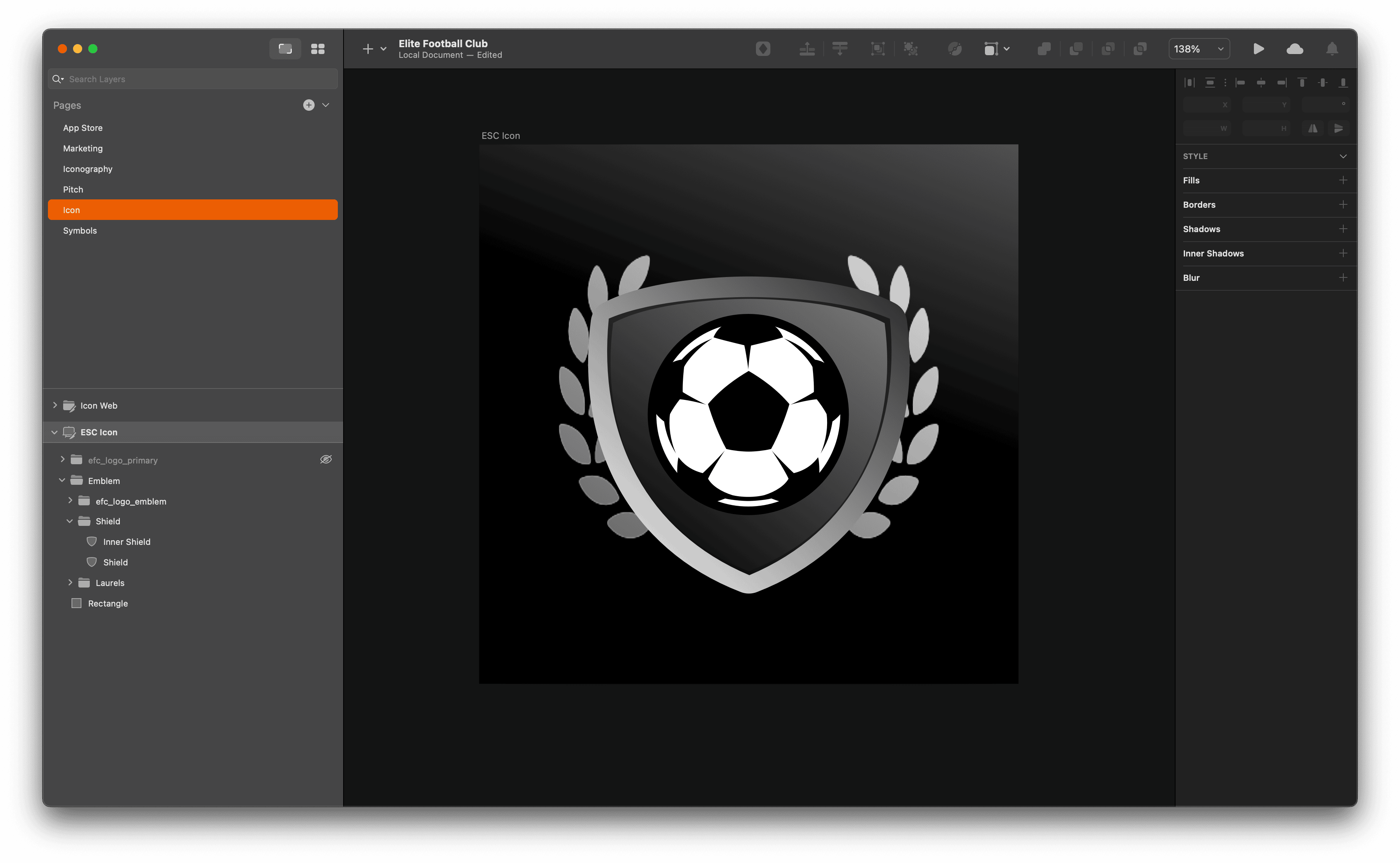 A screenshot of Elite Soccer Club's logo in Sketch.