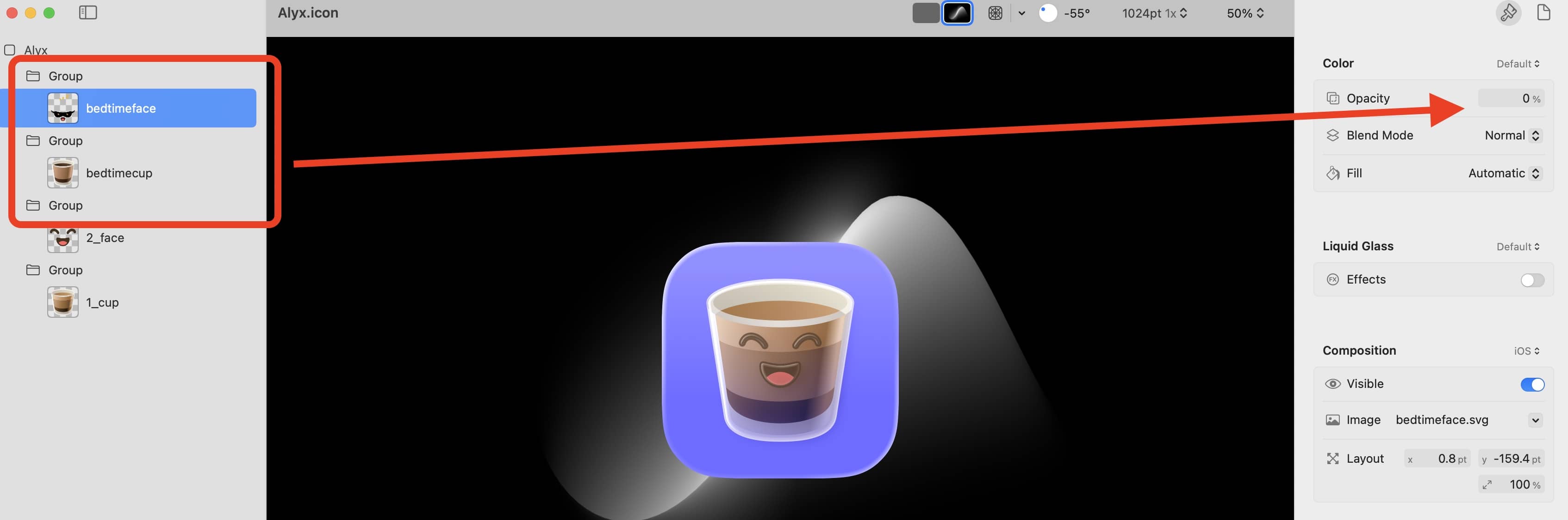 Adding groups in Icon Composer.