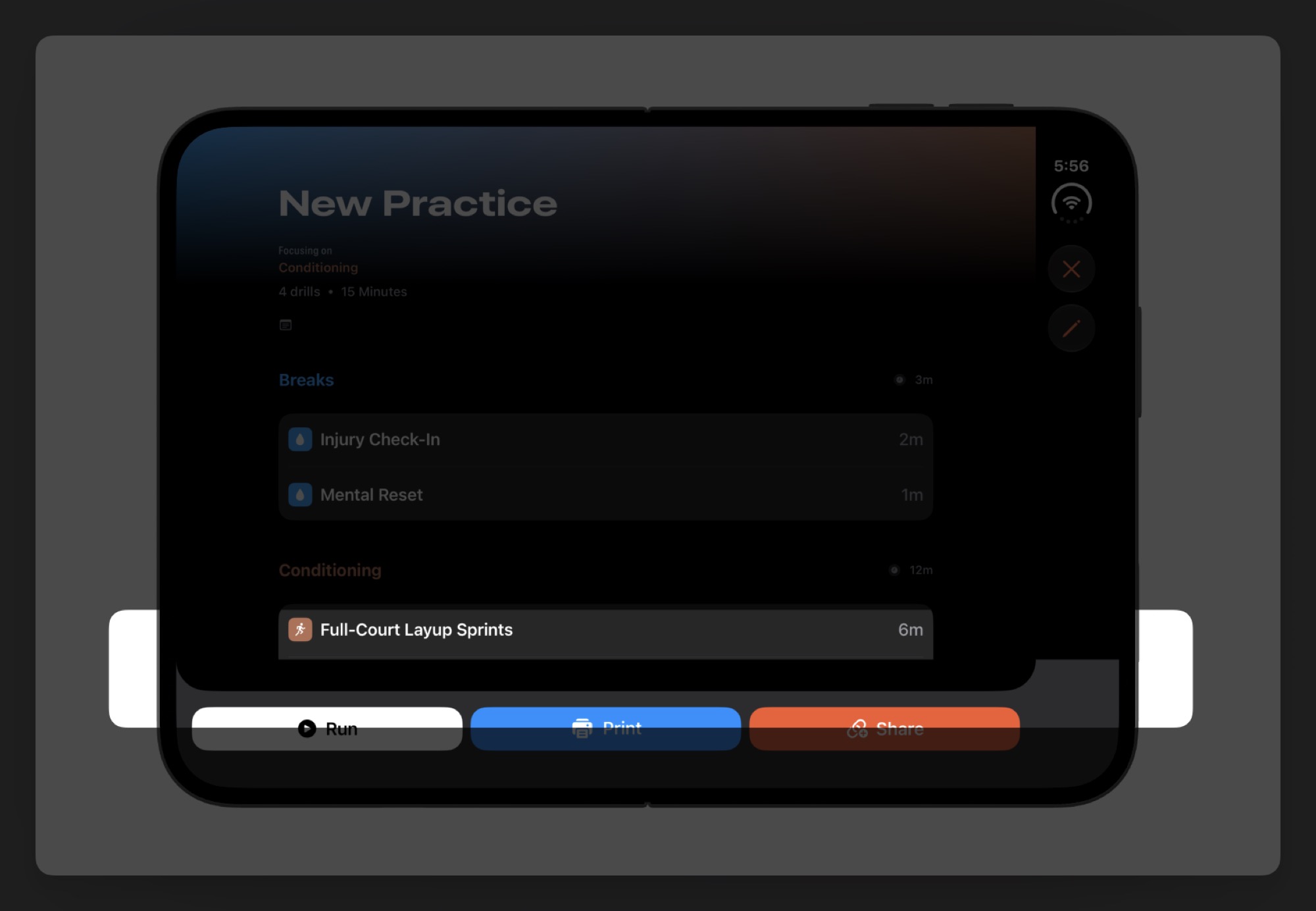 Elite Hoops UI with rounded bottom corners reconsidered for iPhone Duo.