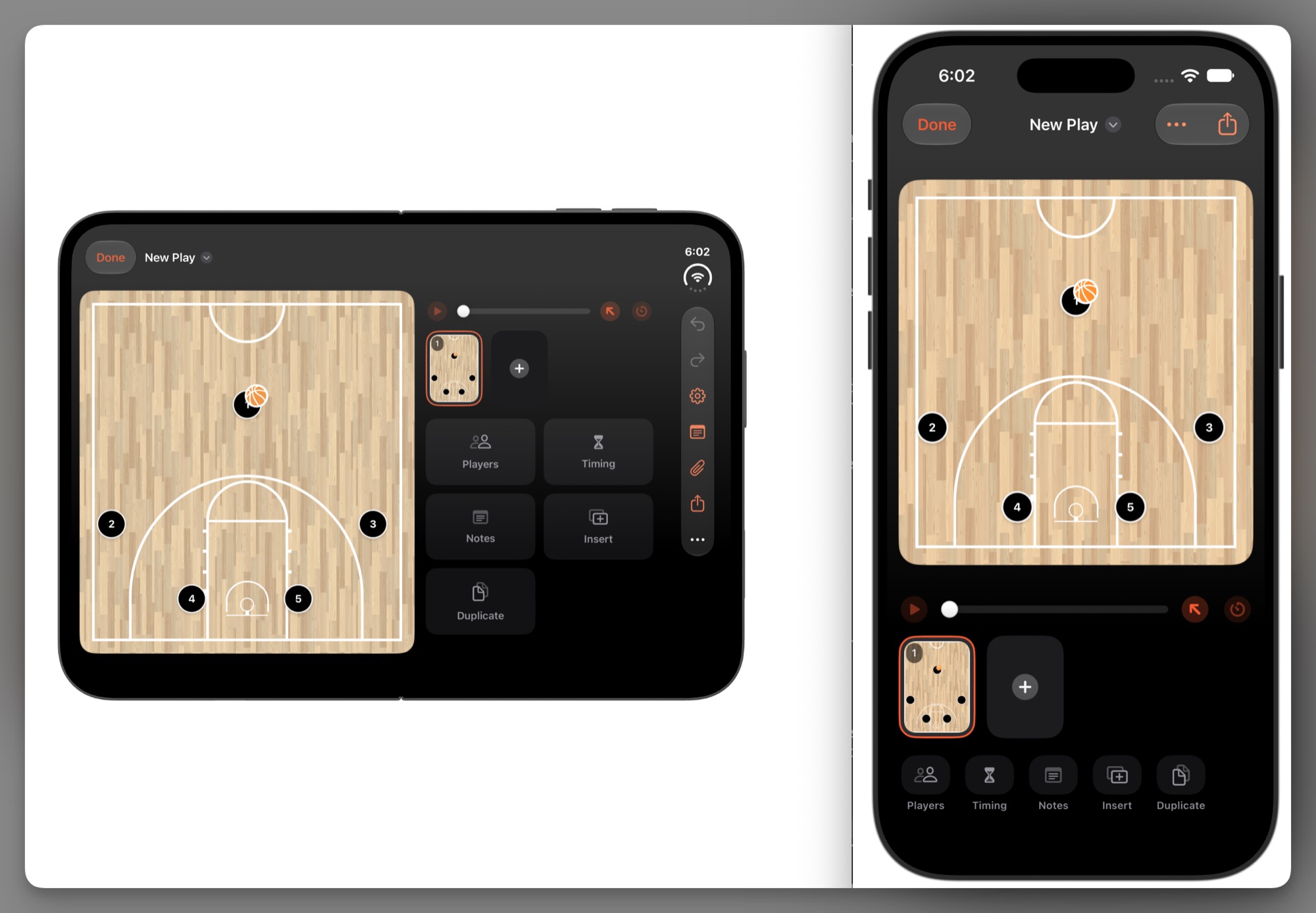 Elite Hoops play designer with larger, more widely spaced tools on iPhone Duo.
